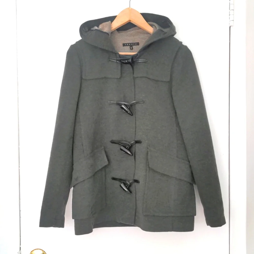 Theory moss green wool toggle coat s - Picture 3 of 8